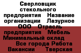 Сверловщик  стекольного  предприятия › Название организации ­ Лазурное, ООО › Отрасль предприятия ­ Мебель › Минимальный оклад ­ 27 000 - Все города Работа » Вакансии   . Тверская обл.,Нелидово г.